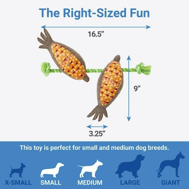 Frisco Fall Harvest Corn Plush with Rope Plush with Rope Squeaky Dog Toy 4 Frisco Fall Harvest Corn Plush with Rope Plush with Rope Squeaky Dog Toy - Image 2