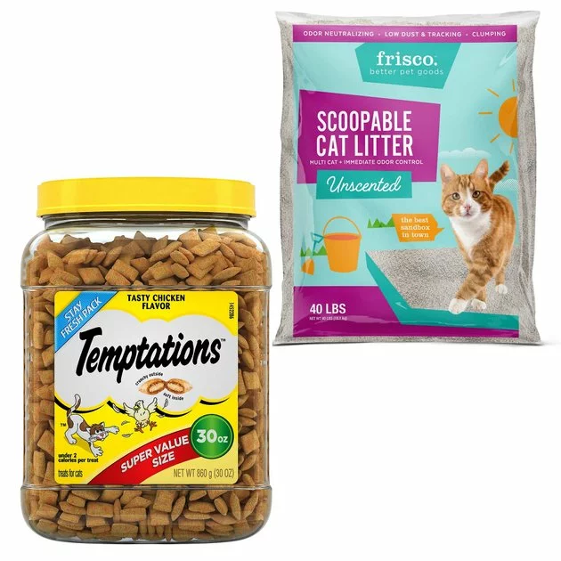 Temptations||Frisco Temptations Tasty Chicken Flavor Treats + Frisco Multi-Cat Unscented Clumping Clay Cat Litter 3 Temptations||Frisco Temptations Tasty Chicken Flavor Treats + Frisco Multi-Cat Unscented Clumping Clay Cat Litter
