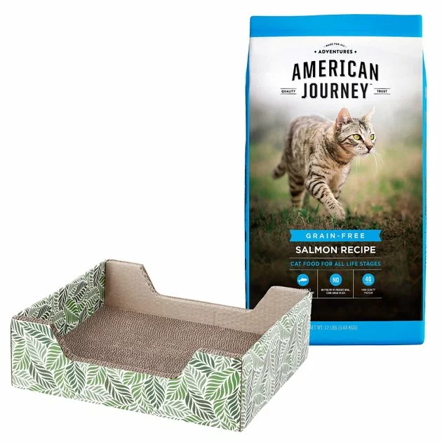 American Journey||Frisco American Journey Salmon Recipe Grain-Free Dry Cat Food, 12-lb bag + Frisco Step-In Cat Scratcher Toy with Catnip, Tropical Palms 3 American Journey||Frisco American Journey Salmon Recipe Grain-Free Dry Cat Food, 12-lb bag + Frisco Step-In Cat Scratcher Toy with Catnip, Tropical Palms