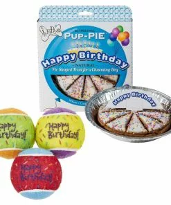 Frisco||The Lazy Dog Cookie Co. Frisco Fetch Squeaking Birthday Tennis Ball Dog Toy, 3-Pack + The Lazy Dog Cookie Co. Happy Birthday Pup-PIE Dog Treat, Boy