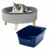 Frisco Modern Round Elevated Cat Bed + Frisco High Sided Cat Litter Box, Navy, Extra Large 24-in -Dog Cat Corner 297988 MAIN. SY630 V1621259835