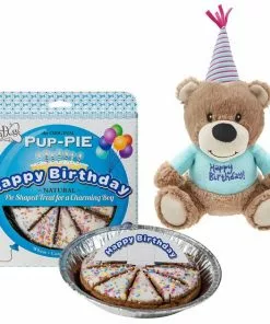 Frisco||The Lazy Dog Cookie Co. Frisco Plush Birthday Bear with Striped Hat Dog Toy + The Lazy Dog Cookie Co. Happy Birthday Pup-PIE Dog Treat, Boy