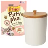 Friskies||Frisco Friskies Party Mix Natural Yums With Real Salmon Cat Treats, 6-oz pouch + Frisco Melamine Dog & Cat Treat Jar with Bamboo Lid, 8 Cups -Dog Cat Corner 298040 MAIN. SY630 V1623255457
