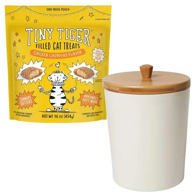 Tiny Tiger||Frisco Tiny Tiger Chicken Chompers Flavor Filled Cat Treats, 16-oz bag + Frisco Melamine Dog & Cat Treat Jar with Bamboo Lid, 8 Cups 3 Tiny Tiger||Frisco Tiny Tiger Chicken Chompers Flavor Filled Cat Treats, 16-oz bag + Frisco Melamine Dog & Cat Treat Jar with Bamboo Lid, 8 Cups