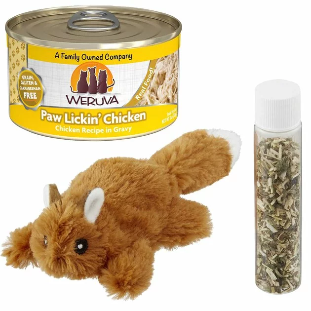 Weruva||Frisco Weruva Paw Lickin' Chicken in Gravy Grain-Free Canned Cat Food, 3-oz, case of 24 + Frisco Refillable Catnip Cat Toy, Brown Squirrel 3 Weruva||Frisco Weruva Paw Lickin' Chicken in Gravy Grain-Free Canned Cat Food, 3-oz, case of 24 + Frisco Refillable Catnip Cat Toy, Brown Squirrel