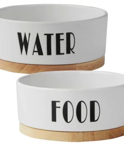 Frisco Ceramic Dog & Cat Water + Food Bowl with Wood Base