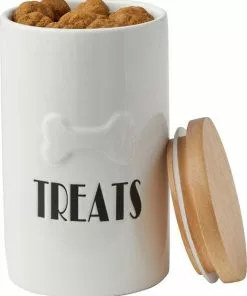 Frisco Ceramic Dog Bowl with Wood Base, 2.5 Cups + Treat Jar, 4 Cups -Dog Cat Corner 302418 PT6. SY630 V1623075451