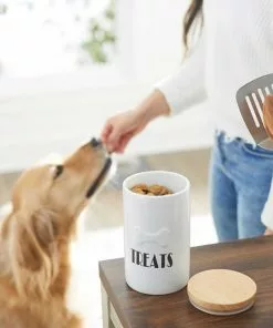 Frisco Ceramic Dog Bowl with Wood Base, 2.5 Cups + Treat Jar, 4 Cups -Dog Cat Corner 302418 PT8. SY630 V1623046043