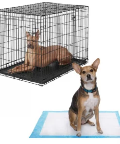 Frisco Heavy Duty Fold & Carry Double Door Collapsible Wire Crate & Mat Kit, + Extra Large Dog Training & Potty Pads, 28 x 34-in, 150 count, Unscented