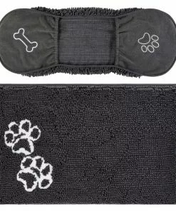 Frisco Microfiber Chenille Shammy Towel + Paw Print Mat, Gray, Large