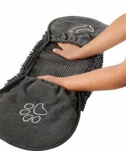 Frisco Microfiber Chenille Shammy Towel + Paw Print Mat, Gray, Large -Dog Cat Corner 303468 PT3. SY630 V1623046351