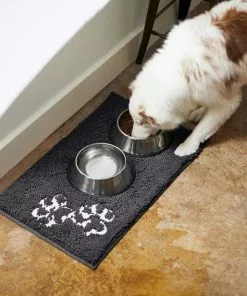 Frisco Microfiber Chenille Shammy Towel + Paw Print Mat, Gray, Large -Dog Cat Corner 303468 PT8. SY630 V1623091063