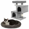 Frisco Self Warming Bolster Round Bed, Gray + 33-in Faux Fur Cat Tree & Condo, Gray -Dog Cat Corner 303574 MAIN. SY630 V1623036151