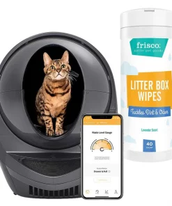 Litter-Robot||Frisco Litter-Robot WiFi Enabled Automatic Self-Cleaning Cat Litter Box, Grey + Frisco Litter Box Cleaning Wipes