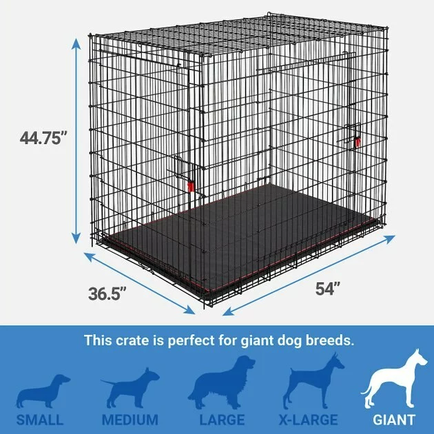 Frisco XX-Large Heavy Duty Enhanced Lock Double Door Wire Dog Crate, Fold & Carry Wire Dog Crate & Mat Kit, 54" 4 Frisco XX-Large Heavy Duty Enhanced Lock Double Door Wire Dog Crate, Fold & Carry Wire Dog Crate & Mat Kit, 54" - Image 2