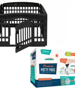 Frisco 4-Panel Plastic Exercise Playpen, Black + Dog Training & Potty Pads, 22 x 23-in, 150 count, Unscented