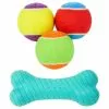Frisco||Playology Frisco Fetch Squeaking Colorful Tennis Ball, 3-Pack + Playology All Natural Dual Layer Bone Dog Toy, Large, Peanut Butter Scented -Dog Cat Corner 319022 MAIN. SY630 V1630558008