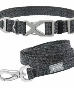 Frisco Outdoor Heathered Nylon Collar, Midnight Black, MD - Neck: 14-20-in, Width: 3/4-in + Dog Leash, Midnight Black, MD - Length: 6-ft, Width: 3/4-in