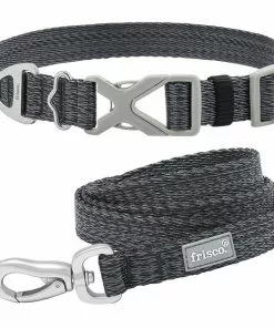 Frisco Outdoor Heathered Nylon Collar, Midnight Black, XS, Neck: 8-12-in, Width: 5/8th -in + Dog Leash, Midnight Black, SM - Length: 6-ft, Width: 5/8-in