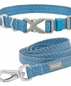 Frisco Outdoor Heathered Nylon Collar, River Blue, Medium - Neck: 14-20-in, Width: 3/4-in + Dog Leash, River Blue, Medium - Length: 6-ft, Width: 3/4-in