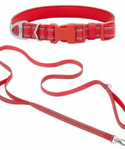 Frisco Outdoor Nylon Reflective Comfort Padded Collar, Sunset Orange, Medium - Neck: 14-20-in, Width: 3/4-in + Dog Leash, Sunset Orange, Medium - Length: 6-ft, Width: 3/4-in