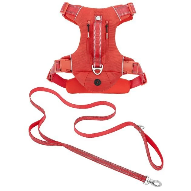 Frisco Outdoor Premium Ripstop Nylon Harness with Pocket, Sunset Orange, Extra Large, Neck: 22 to 34-in, Girth: 32 to 44-in + Reflective Comfort Padded Dog Leash, Sunset Orange, Large - Length: 6-ft, Width: 1-in 3 Frisco Outdoor Premium Ripstop Nylon Harness with Pocket, Sunset Orange, Extra Large, Neck: 22 to 34-in, Girth: 32 to 44-in + Reflective Comfort Padded Dog Leash, Sunset Orange, Large - Length: 6-ft, Width: 1-in