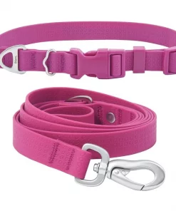Frisco Outdoor Solid Textured Waterproof Stink Proof PVC Collar, Boysenberry Purple, Large, Neck: 18 ½ 26-in, Width: 1-in + Dog Leash, Boysenberry Purple, Large - Length: 6-ft, Width: 1-in