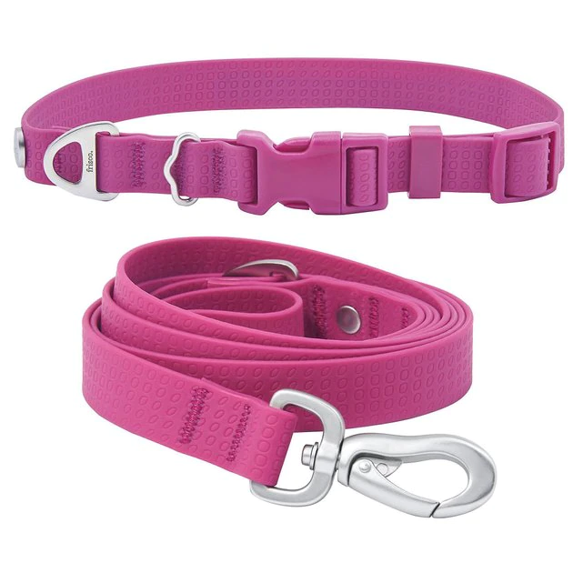 Frisco Outdoor Solid Textured Waterproof Stink Proof PVC Collar, Boysenberry Purple, Large, Neck: 18 ½ 26-in, Width: 1-in + Dog Leash, Boysenberry Purple, Large - Length: 6-ft, Width: 1-in 3 Frisco Outdoor Solid Textured Waterproof Stink Proof PVC Collar, Boysenberry Purple, Large, Neck: 18 ½ 26-in, Width: 1-in + Dog Leash, Boysenberry Purple, Large - Length: 6-ft, Width: 1-in