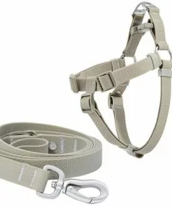 Frisco Outdoor Solid Textured Waterproof Stink Proof PVC Harness, Storm Gray, Small, Neck: 14 to 19-in, Girth: 16 to 23-in + Dog Leash, Storm Gray, Small - Length: 6-ft, Width: 5/8-in