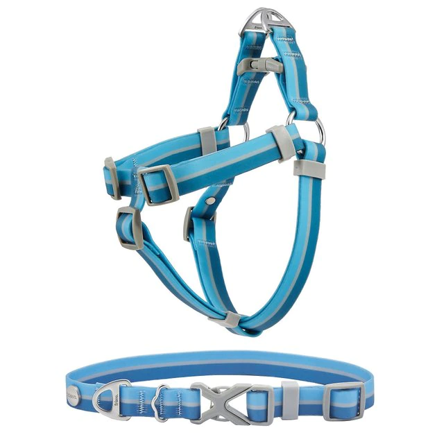 Frisco Outdoor Two Tone Waterproof Stinkproof PVC Harness, River Blue, Large, Neck: 19 to 27-in, Girth: 23 to 36-in + Dog Collar, River Blue, Large, Neck: 18 ½- 26-in, Width: 1-in 3 Frisco Outdoor Two Tone Waterproof Stinkproof PVC Harness, River Blue, Large, Neck: 19 to 27-in, Girth: 23 to 36-in + Dog Collar, River Blue, Large, Neck: 18 ½- 26-in, Width: 1-in