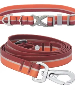 Frisco Outdoor Two Toned Waterproof Stink Proof PVC Collar, Flamepoint Orange, Extra Small, Neck: 8-12-in, Width: 5/8th -in + Dog Leash, Sunset Orange, Small - Length: 6-ft, Width: 5/8-in