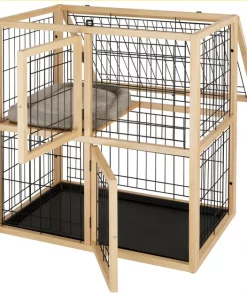 Frisco Collapsible Wood & Wire Cat Cage Playpen, 2 Level -Dog Cat Corner 323214 PT3. SY630 V1645493866