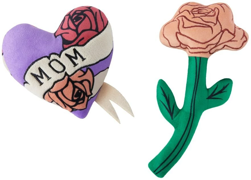 Frisco Mother's Day Rose & Heart Plush Squeaky Dog Toy, 2 count 3 Frisco Mother's Day Rose & Heart Plush Squeaky Dog Toy, 2 count