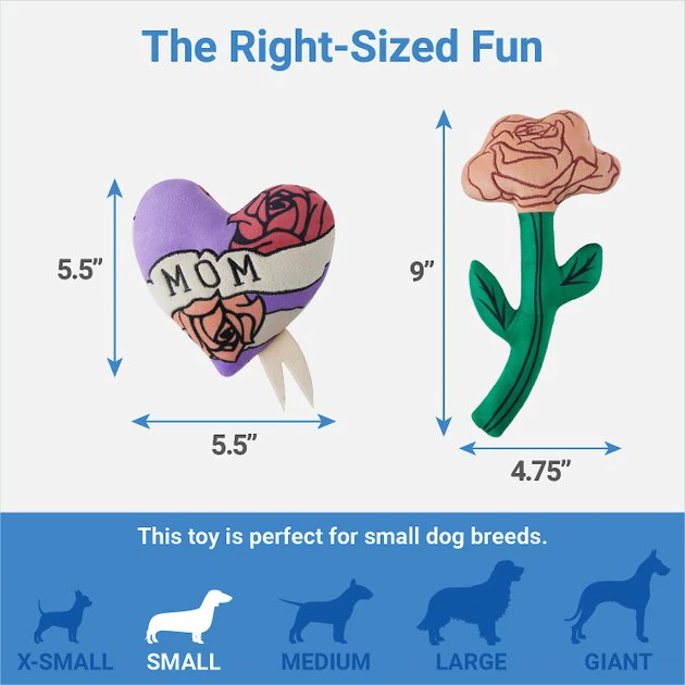 Frisco Mother's Day Rose & Heart Plush Squeaky Dog Toy, 2 count 4 Frisco Mother's Day Rose & Heart Plush Squeaky Dog Toy, 2 count - Image 2